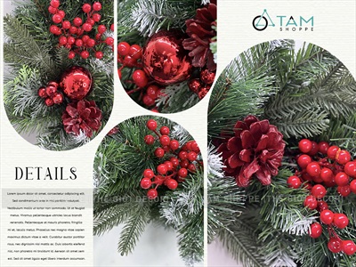 Vòng nguyệt quế có lá PE thông đỏ trái đỏ ĐK 60cm VNGQ-X-40